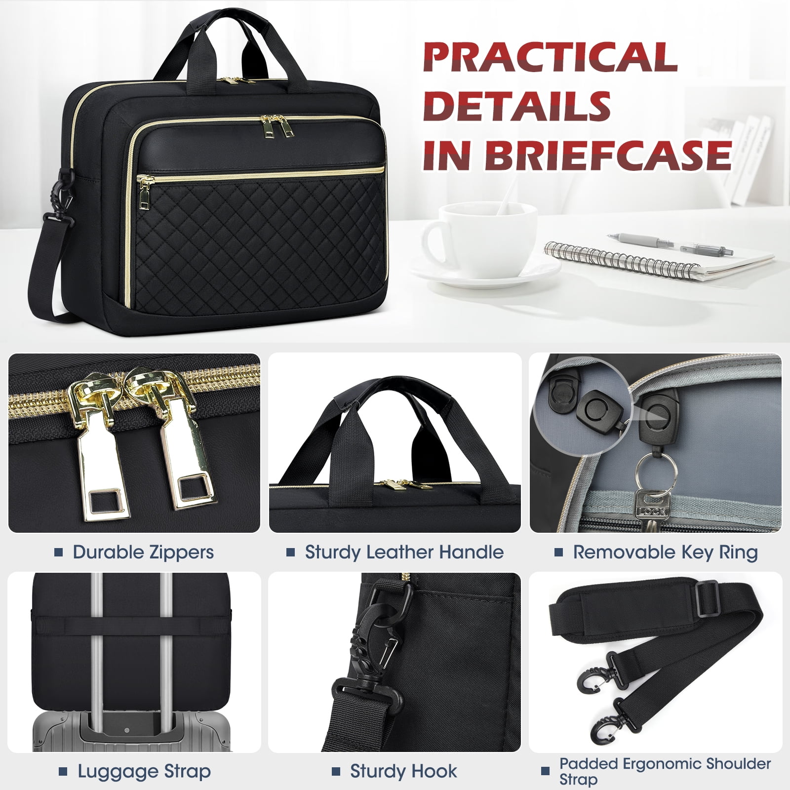 RAINSMORE Laptop Bag 17.3 Inch Laptop Briefcase for Women Men Waterproof Shoulder Messenger Bag Large Computer Bag for Business Office Work College,Black