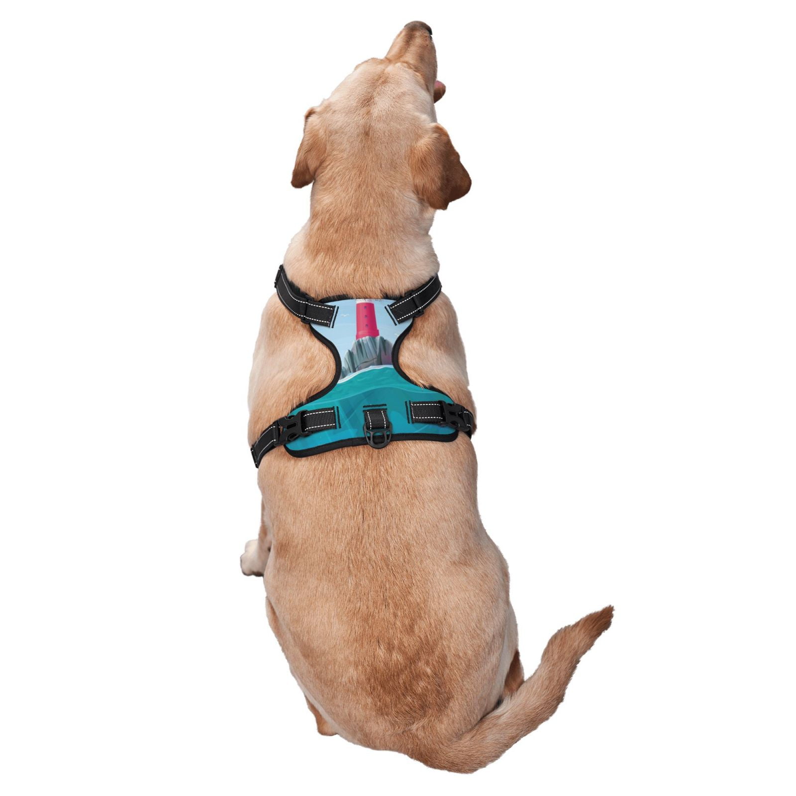 Vsdgher Lighthouse Sea Port Pattern Dog Harness,No Pull Pet Harness with Soft Padded Handle,Adjustable Reflective Vest with 2 Buckles,4 Slide Buckles,S-XL Large