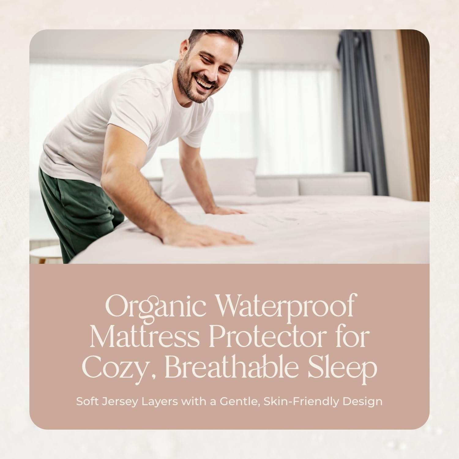 Organic Waterproof Mattress Protector - 100% GOTS & Fairtrade Cotton, Silent & Breathable, Fits up to 17" Deep, Hypoallergenic, Machine Washable