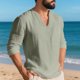 thumbnail image 5 of pstuiky manga larga para hombre, Top informal holgado de color liso con medio botón, mangas largas y cuello redondo para hombre Tops casuales para hombres l, 5 of 6