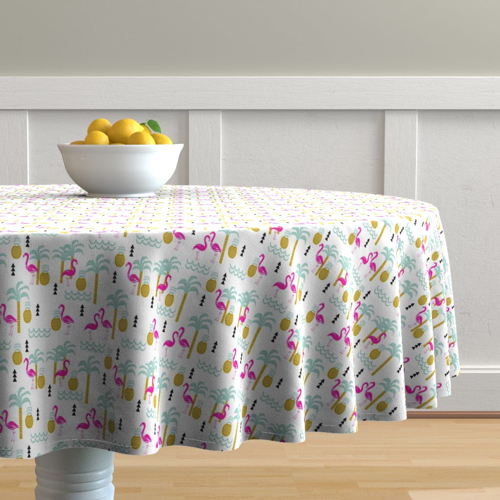 Round Tablecloth Palm Tropical Flamingo Pineapple Waves Cute Cotton Sateen Walmart Com Walmart Com