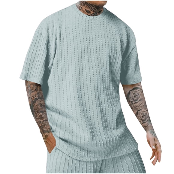 breaise Mens Knit Cotton Shirts Regular Fit Short Sleeve T Shirts Casual Crewneck Textured Tees Solid Color Basic Tops Gym Workout Shirts for Men