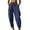 Navy, variant on Wyobmus Women's Cotton Linen Pants Elastic Waist Drawstring Casual Harem Pants Lightweight Straight Legs Loose Beach Cropped Pants S-2X Light Blue