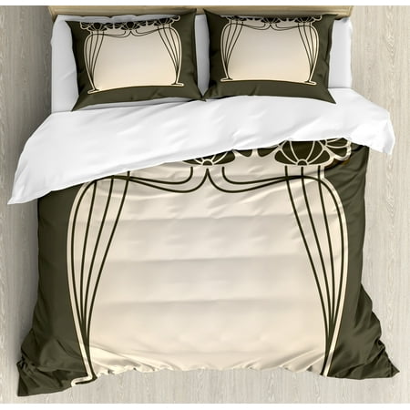Cream Bedding King Size Art Nouveau King Size Duvet Cover Set, Flower Bouquets Forming an Arch Vintage Style Feminine Old Fashioned, Decorative 3 Piece Bedding Set with 2 Pillow Shams, Cream Umber Brown, by Ambesonne ()