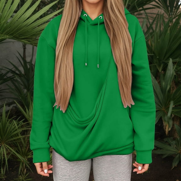 Kopltyrfg Kangaroo Pouch Hoodie For Women Oversized Dog Pouch Sweatshirts Pet Carrier Pullover Animal Holder Long Sleeve Tops (Dark Green,M)