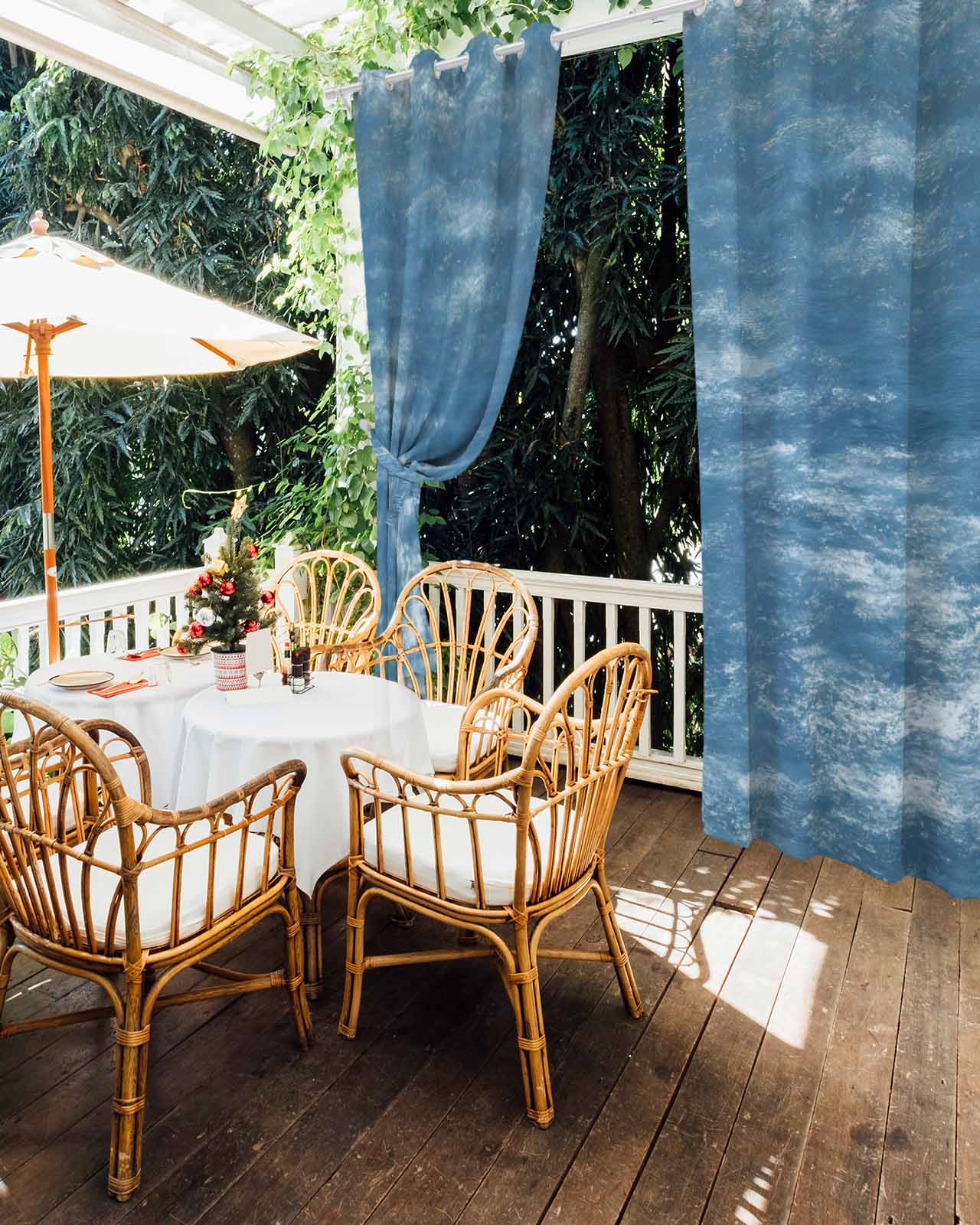 Vintage Blue Outdoor Curtains for Patio, Modern Abstract Art Ombre Privacy Drapes Grommet Waterproof Outside Curtains for Porch/Cabana/Balcony 54"x 108", 1 Panel