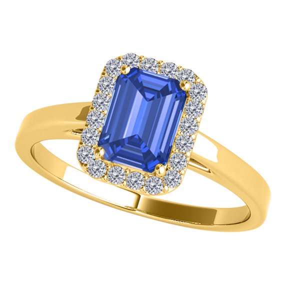 AoneJewelry 0.65 Cttw (I-J, I1-I2) Emerald Cut Natural Tanzanite and Diamond Cathederal Style Ring Crafted in 10k Gold (White and Yellow)