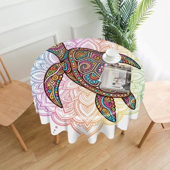 RKSupls 60 Inch Round Tablecloth, Rainbow Tiger Mandala Premium Polyester Straight Edge Wrinkle Resistant Washable Table Cover for Party Home Dining Decor