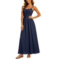thumbnail image 2 of Hulanddfd Women's Dress Summer Camisole Ruched Front-Tie Button Cinched Waist Solid A-Line Maxi Dress Navy Size M, 2 of 8