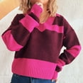 thumbnail image 4 of Htigea Womens Crop Sweaters Color Block V Neck Pullover Y2k Tops Knit Long Sleeve Lapel Sweater for Going Out Hot Pink S, 4 of 4