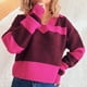 thumbnail image 4 of Ailaofu Womens Striped Polo Sweater Trendy Color Block Crop Tops Casual V Neck Knitted Pullover Jumper Shirts Long Sleeve, 4 of 4