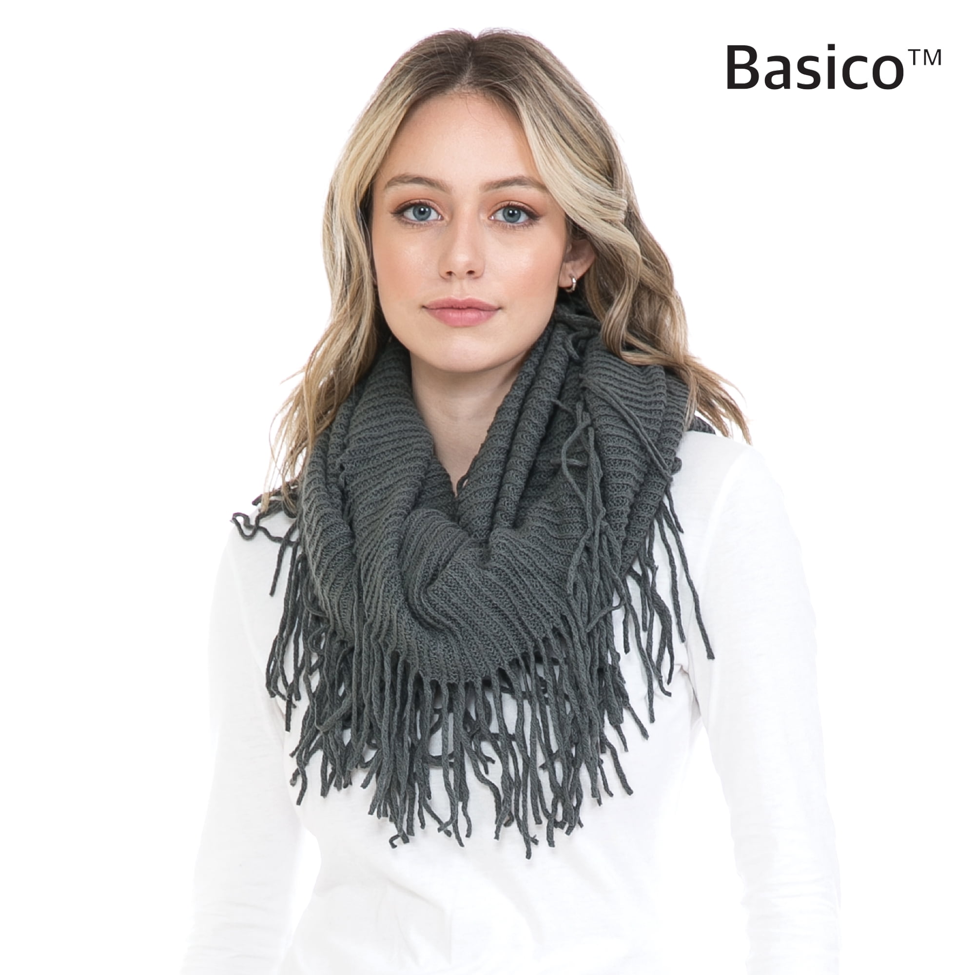 BASICO Warm Knit Winter Scarfs for Women Dark Grey Infinity Scarf Circle Loop Scarves