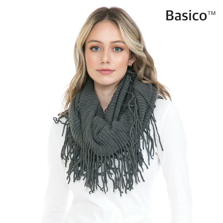 BASICO 2PK Warm Knit Winter Scarfs for Women Charcoal Grey and