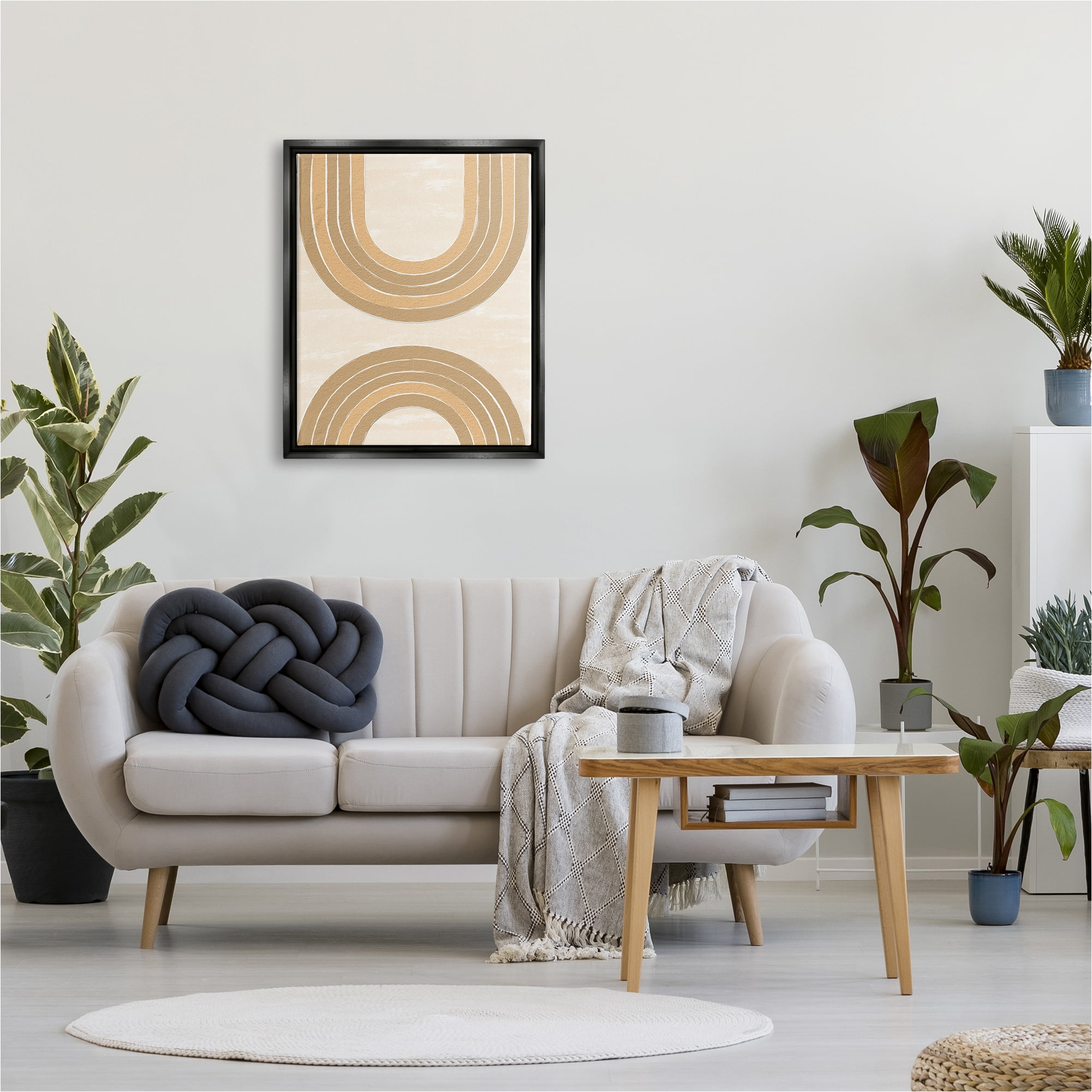 Stupell Industries Modern Muted Arches Abstract Painting Black Floater Framed Canvas Art Print Wall Art, 25 x 31