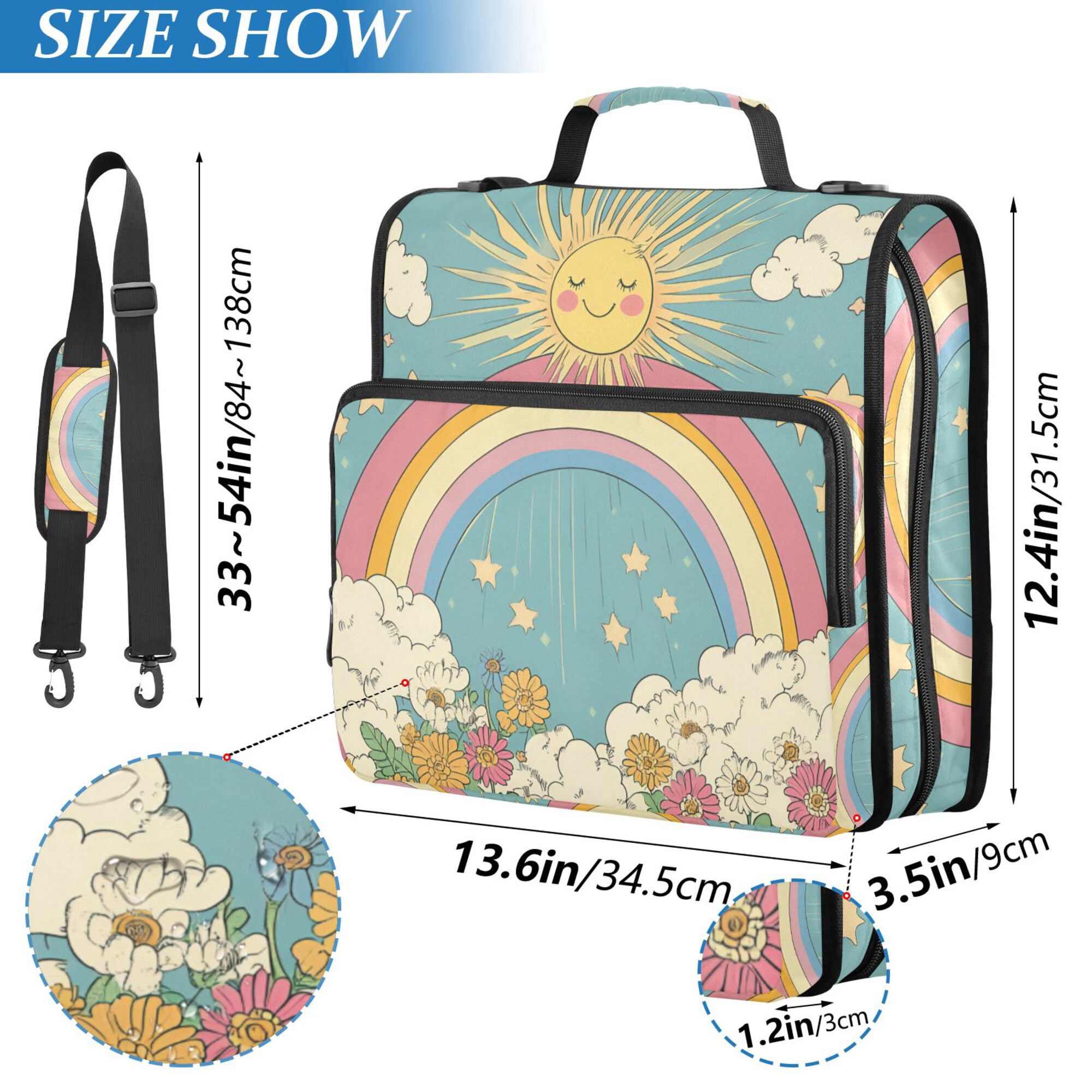 FORMRS Zipper Binder with Shoulder Strap 2-inch Ring 500 Sheet Capacity File Bag, Retro Beige Rainbow
