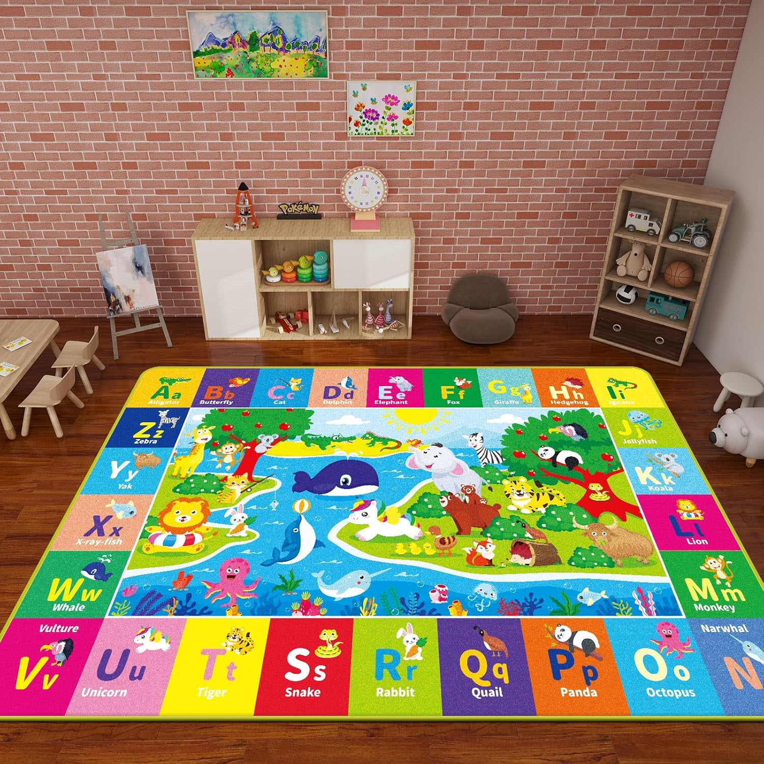 AKASISRUG ABC Kids Rug, Kids Play Mat,Preschool Rugs with Animals, Foldable Floor Mat,59" X 39.4"