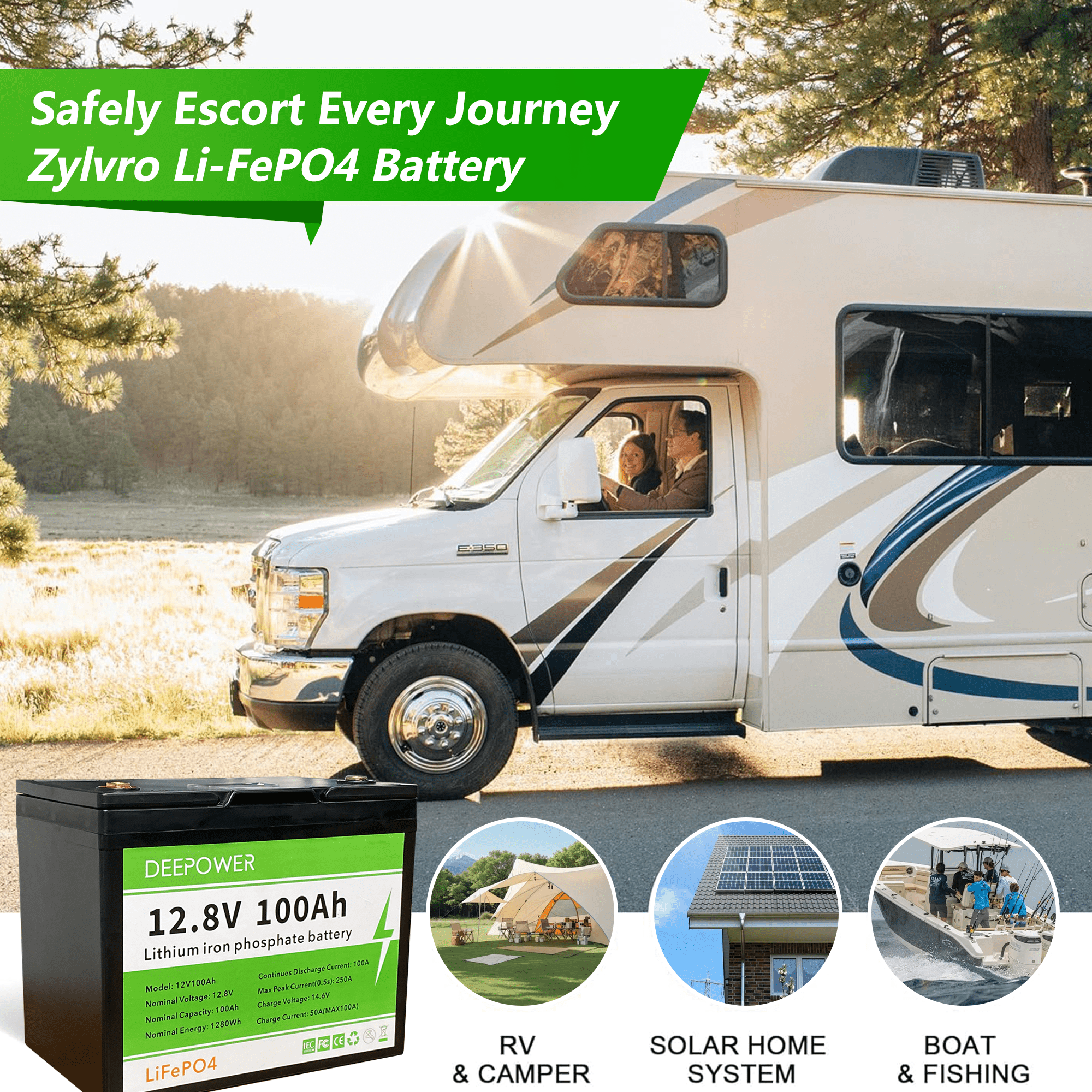 12V 100Ah LiFePO4 Lithium Battery, Grade A Cells, 5000+ Deep Cycle, with 100A BMS, for Home Energy, Boat, Rv, Solar, Backups