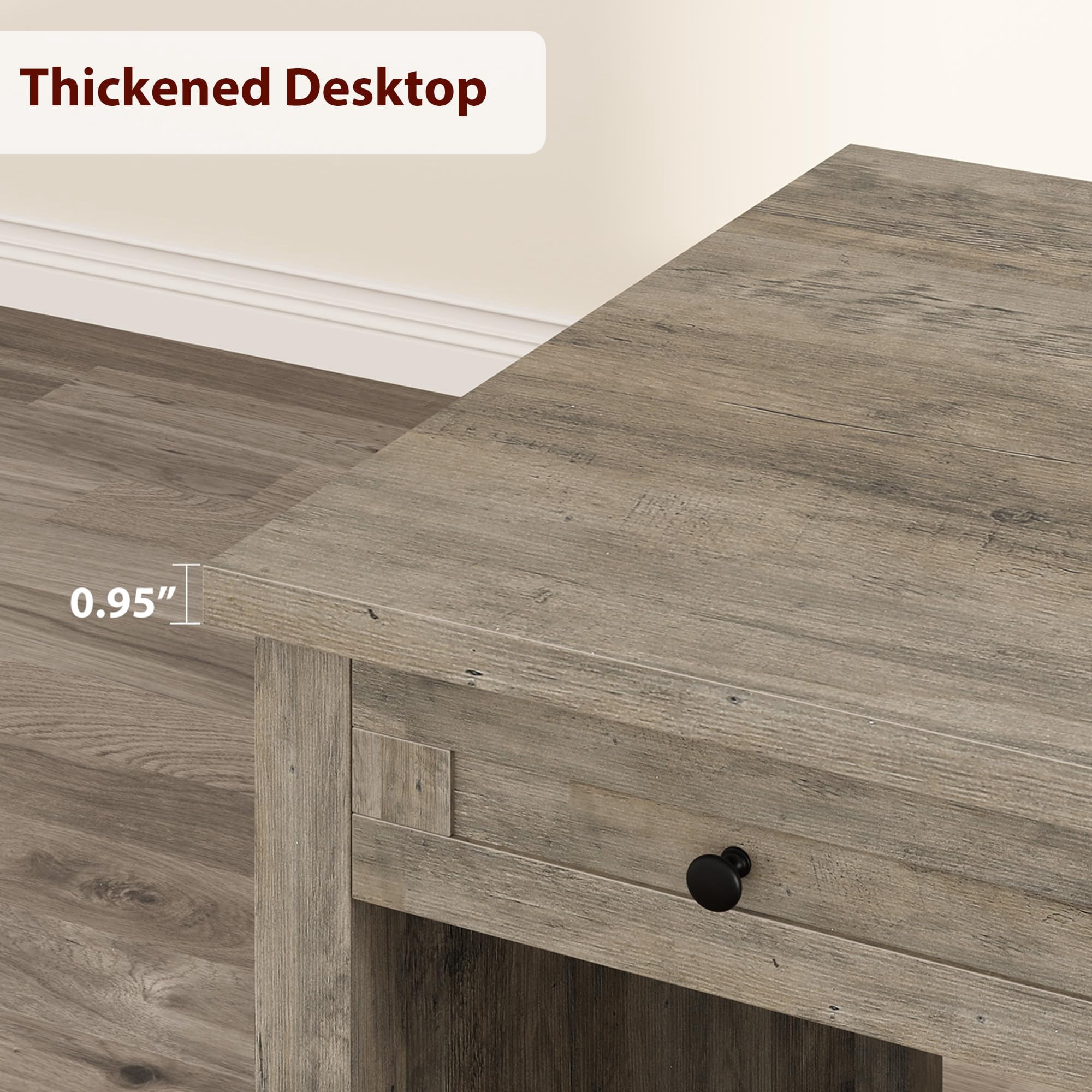 Farmhouse Executive Desk with Drawers, 53.54 in Home Office Desk with Charging Station, Wooden Computer Desk with File Cabinet Storage for Work Study Writing, Rustic Gray