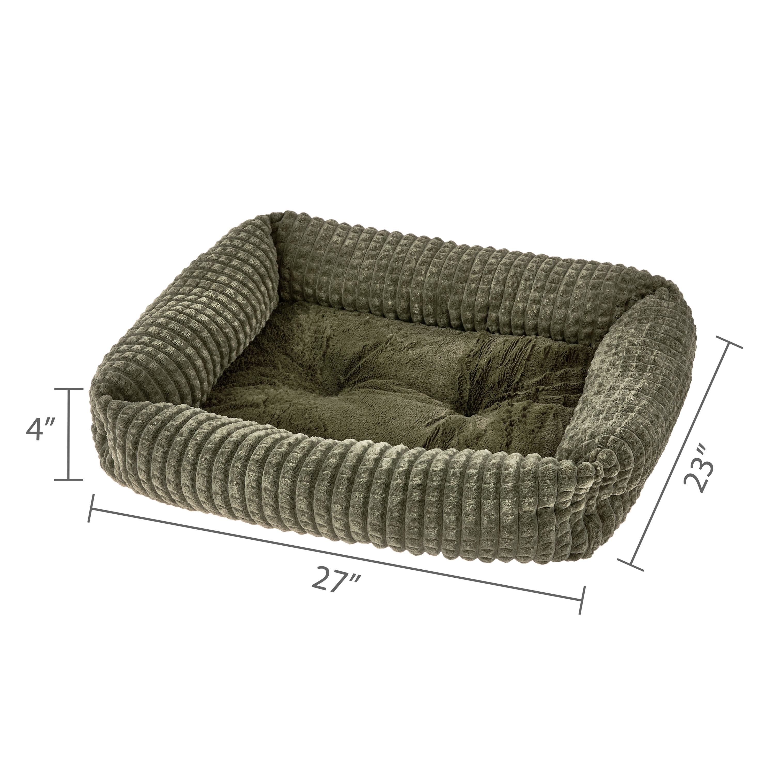 Vibrant Life Medium Flannel Waffle Texture Bolster Cat or Dog Bed, Green, 21" x 25"