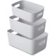 thumbnail image 1 of Juego de 3 cestas de almacenamiento de plástico blanco, cesta de almacenamiento de plástico, cesta de plástico con asa para armarios apilables, cocina, dormitorio, baño, oficina, 3 tamaños (gris) Vhermosa WLJ-3489, 1 of 3