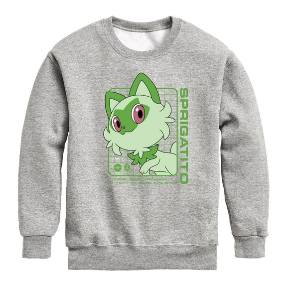Pokémon - Sprigatito Stats - Youth Crewneck Fleece Sweatshirt