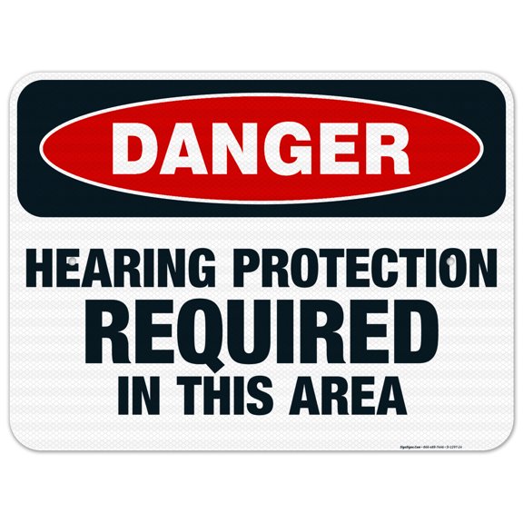 Danger Hearing Protection Required In This Area Sign, OSHA Danger Sign, 18x24 Reflective Aluminum EGP