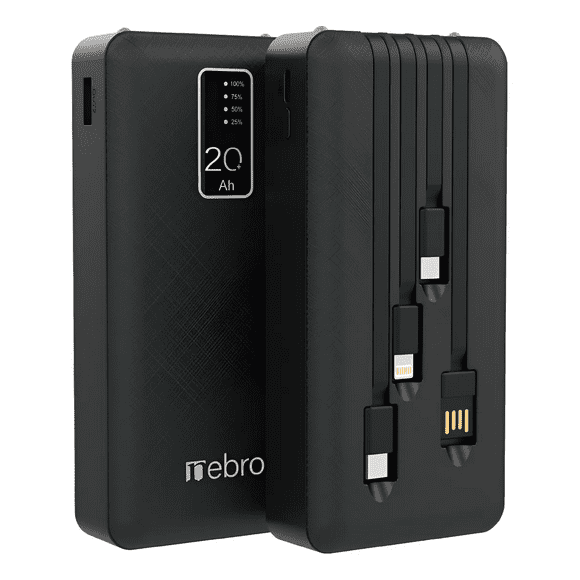 Power Bank Batería Portátil 20000mah Rápida Built In 4 Cables Xtellar negro