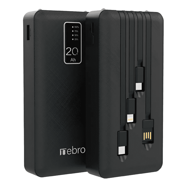 Power Bank Batería Portátil 20000mah Rápida Built In 4 Cables Xtellar negro