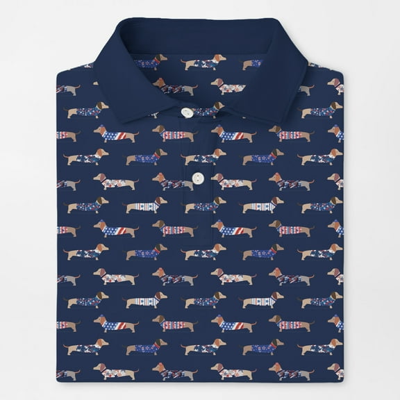 Americana Dog Polo Shirt for Men Funny Golf Shirt 4th of July Polo