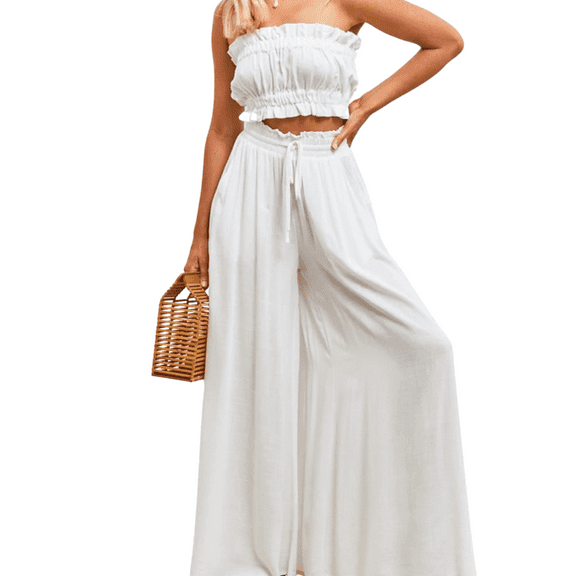 PPCHVOY Casual Womens Palazzo Long Pants High Waist Wide Leg Stretchy Loose Fit Casual Trousers with Pocket