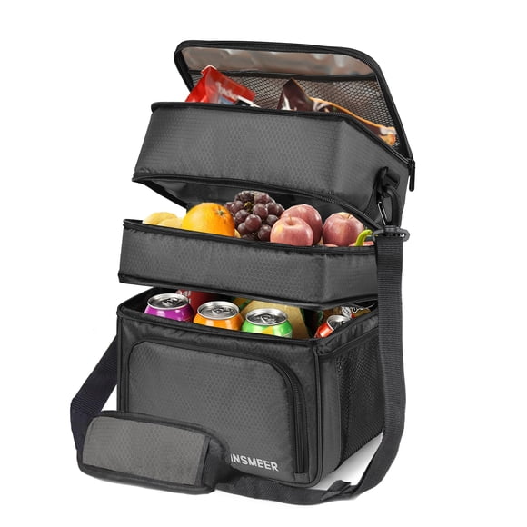 INSMEER 30 Latas/20l Lonchera Termica Grande para Hombre/Mujer Bolsa de Almuerzo A Prueba De Fugas de 3 Capas Lonchera Portatil para Trabajo, Camping, Picnic, Playa, Viajes (Negro)
