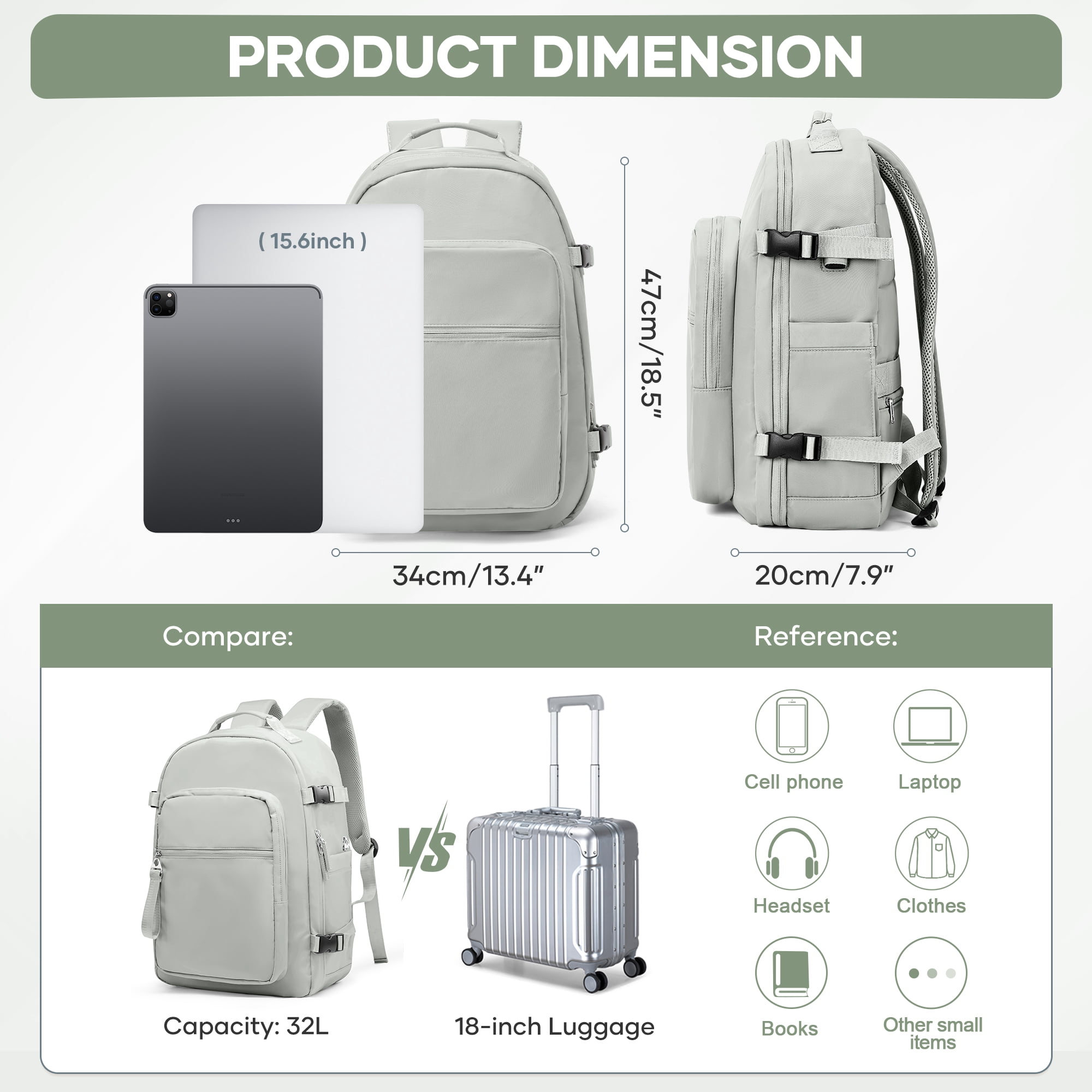 Vacuum Seal Backpack for Travel with Vacuum Compression, Air Seal Travel Backpack with Portable Air Pump Carry on Luggage Airline Approved for Women Men Large Vac Pack Airback Laptop Backpack Green