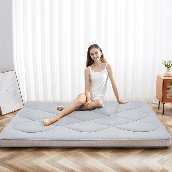 ABORON Japanese Floor Mattress Futon Mattress Queen Size, Thicken Tatami Mat Sleeping Pad Foldable Roll Up Mattress Gray