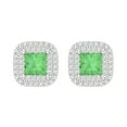 thumbnail image 3 of 2.46 Ct Princess Cut Halo Studs Green Crystal 18K White Solid Gold Everyday Dainty Earrings Screw Back, 3 of 7