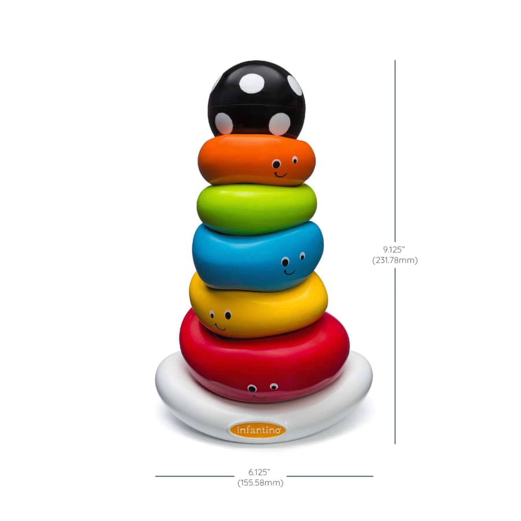 Infantino Funny Faces Ring Stacking Toy with Rocking Base, 6-12 Months, Multicolor, 7-Piece