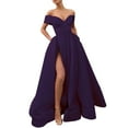thumbnail image 2 of Off Shoulder Long Slit Prom Dresses A-Line Satin Formal Evening Party Gowns with Pockets, 2 of 4