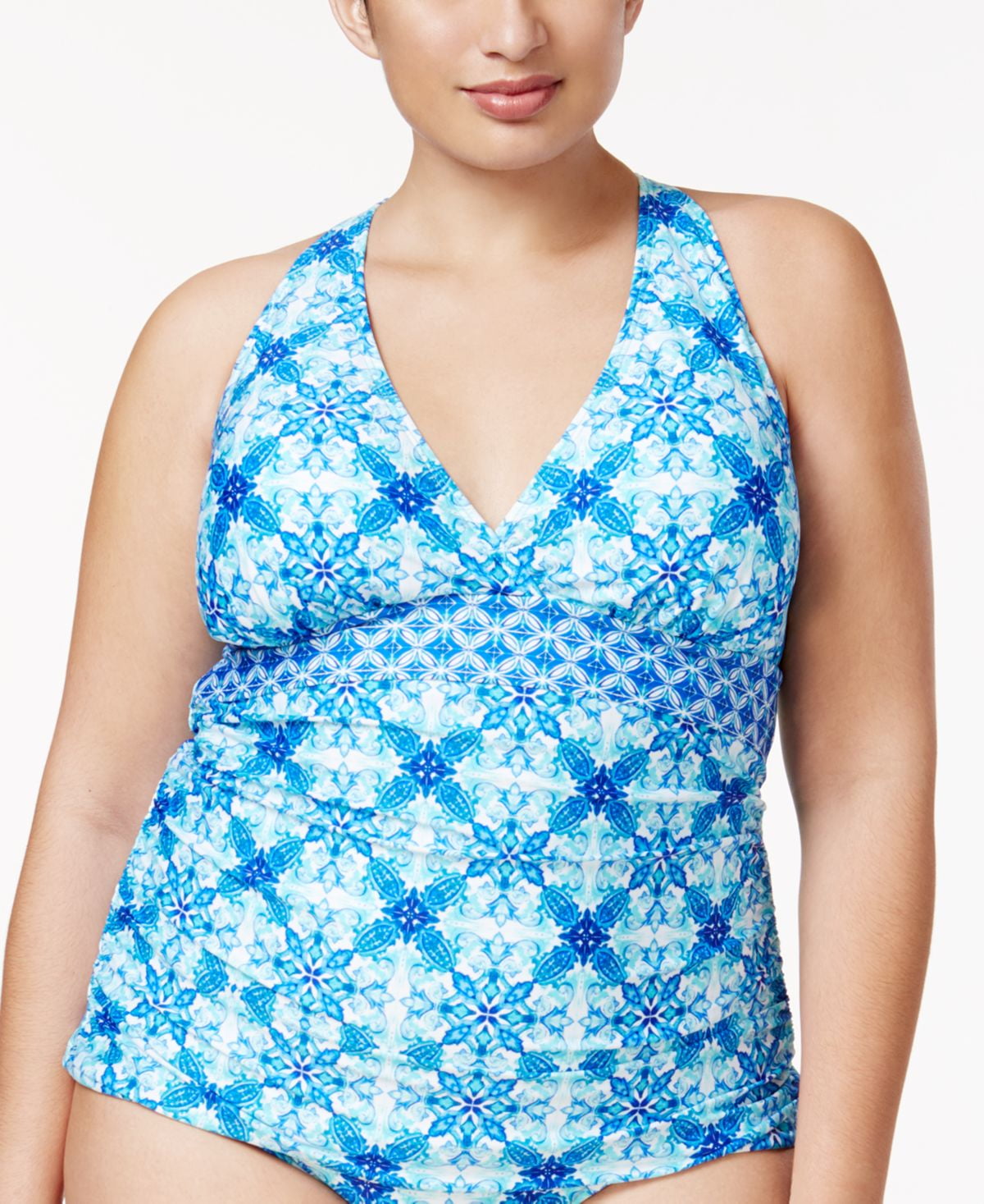 La Blanca - La Blanca Plus Size True Blue Printed Keyhole-Back Halter Tankini Top - Walmart.com 