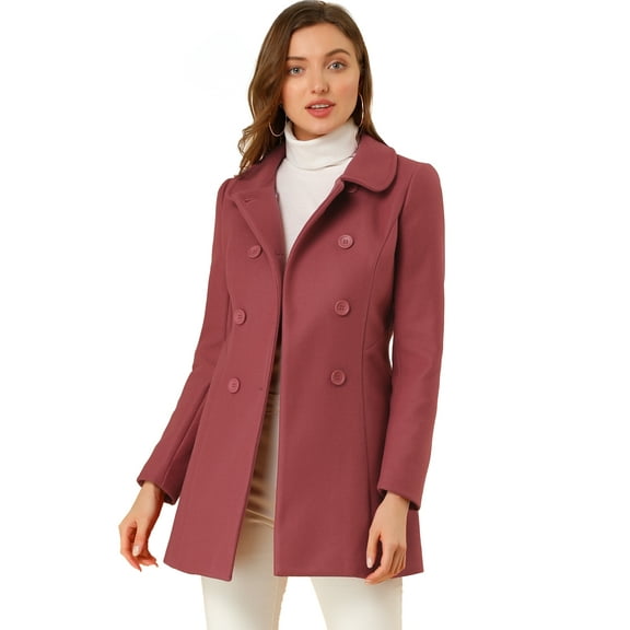 Abrigo Largo De Invierno Con Cuello Peter Pan Y Doble Botonadura Para Mujer Rosa oscuro M