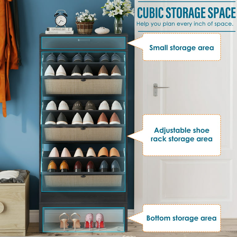 Shoe Storage Cabinet Organizer and 3 Flip Drawers for Entryway