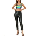 thumbnail image 2 of MODA NOVA Junior's U Neck Sleeveless Party Shiny Metallic Crop Top Dark Purple L, 2 of 6