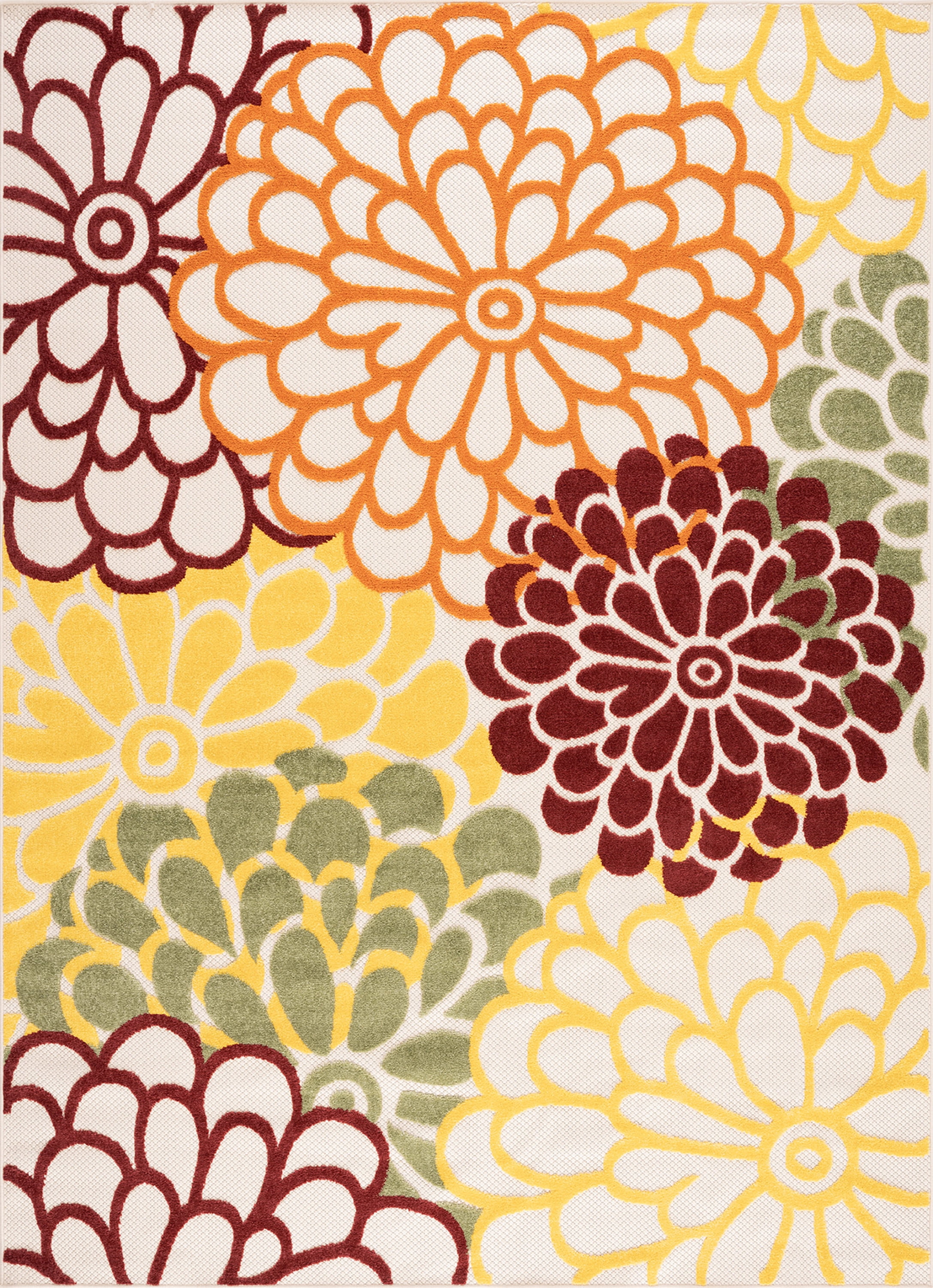 Oasis Modern Floral Red and Green Polypropylene Indoor Outdoor Area Rug, 9'x12' Rectangle
