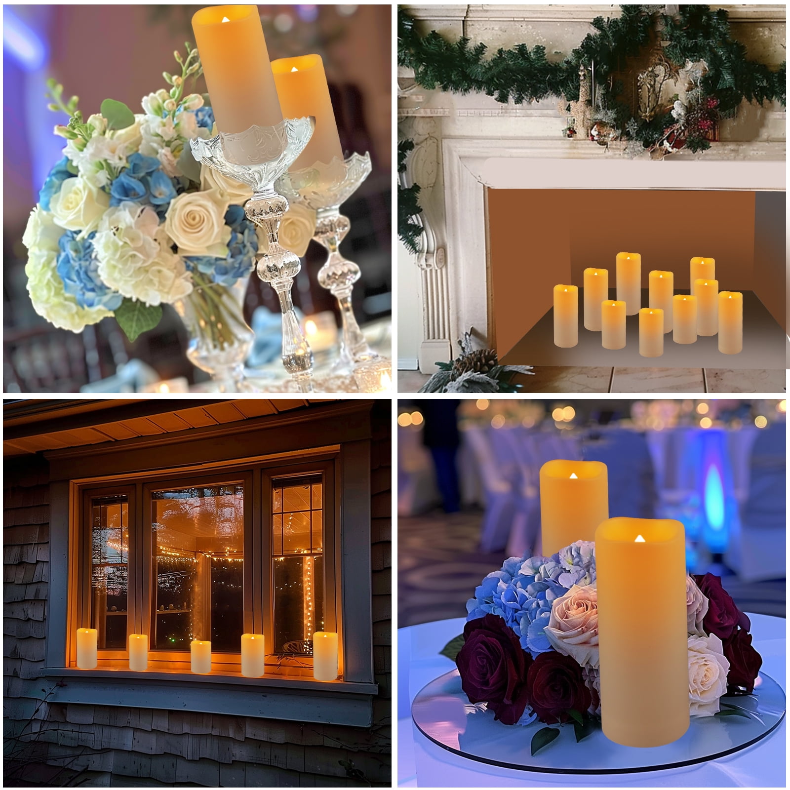 Waterproof Flameless Candles 12 pack LED Lights Moving Wick Ivory Electric Pillar Battery Candles Real Wax Flicker Lights Votive Flames Remote Control with Timer 300+ Hours