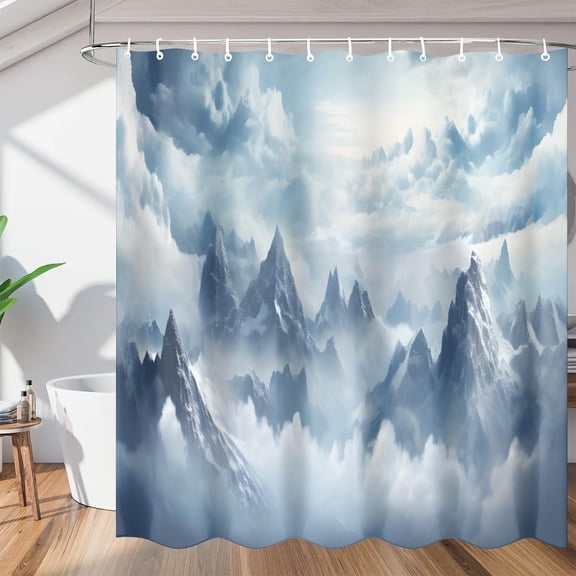 Mountains Landscape Shower Curtain, Waterproof Fabric Shower Curtain, Washable Polyester Bath Curtain for Bathroom Decor 36"W X 72"H