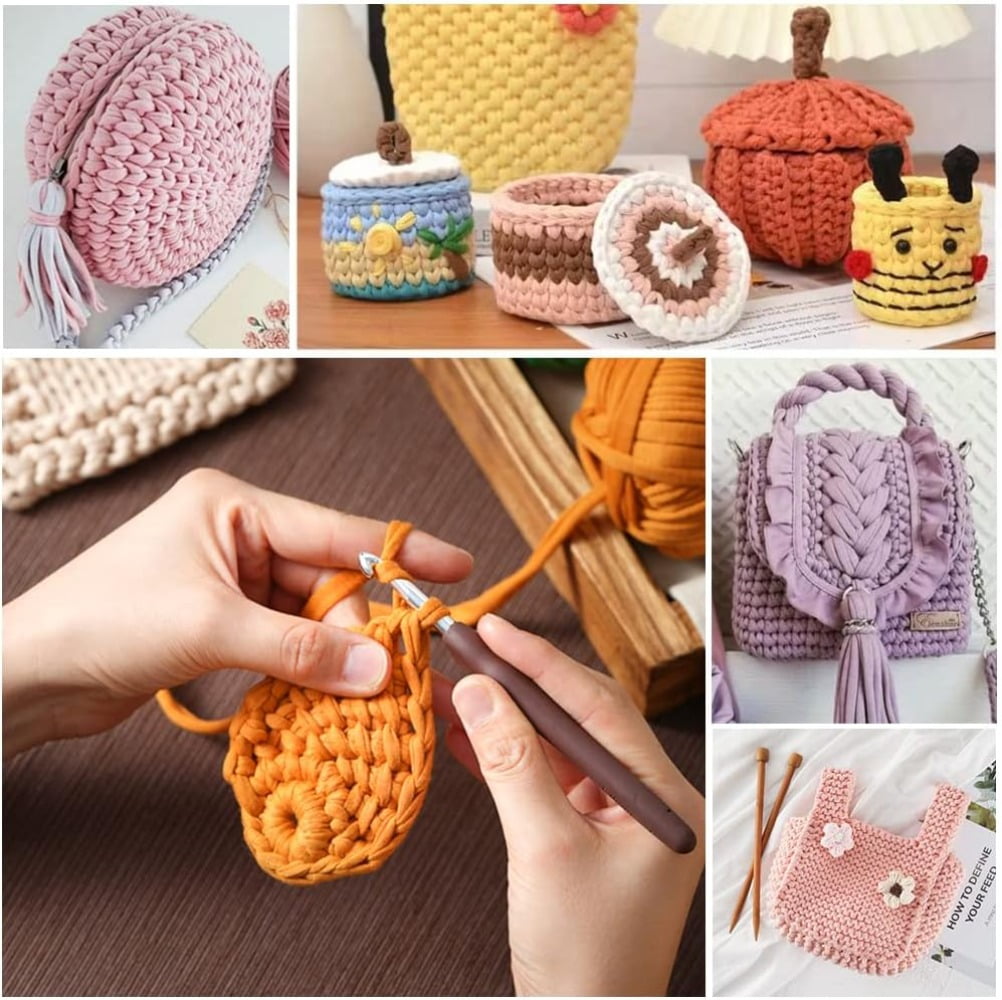 AIGIA T-Shirt Yarn Elastic Fabric Crochet Cloth Yarn Thick Knitting Yarn for Hand DIY Bag Blanket Cushion Crocheting Projects( 2/4/6PCS )