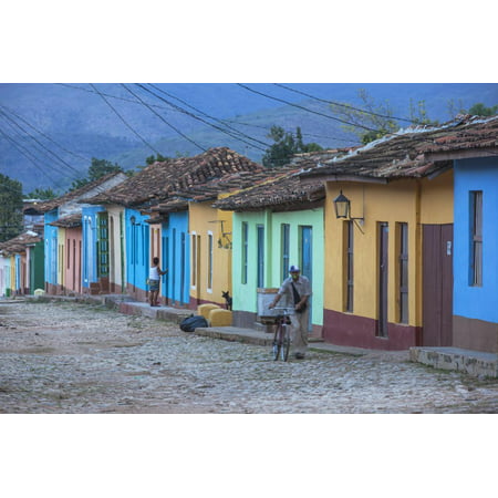 Cuba, Trinidad, a Man Selling Sandwiches Up a Colourful Street in Historical Center Print Wall Art By Jane