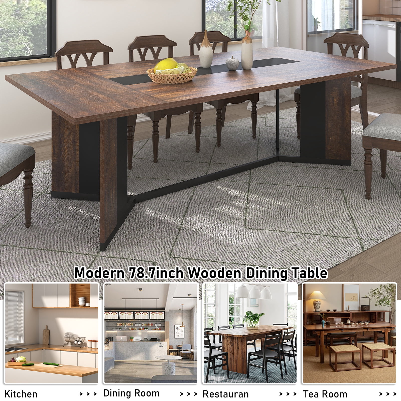 78 inch Large Rectangular Dining Table for 8-10 People, Dining Table with Marble-Color Wood Waterproof Tabletop and Adjustable Leg, 6.5ft Luxurious Family Dinner Table for Office Kitchen Living Room