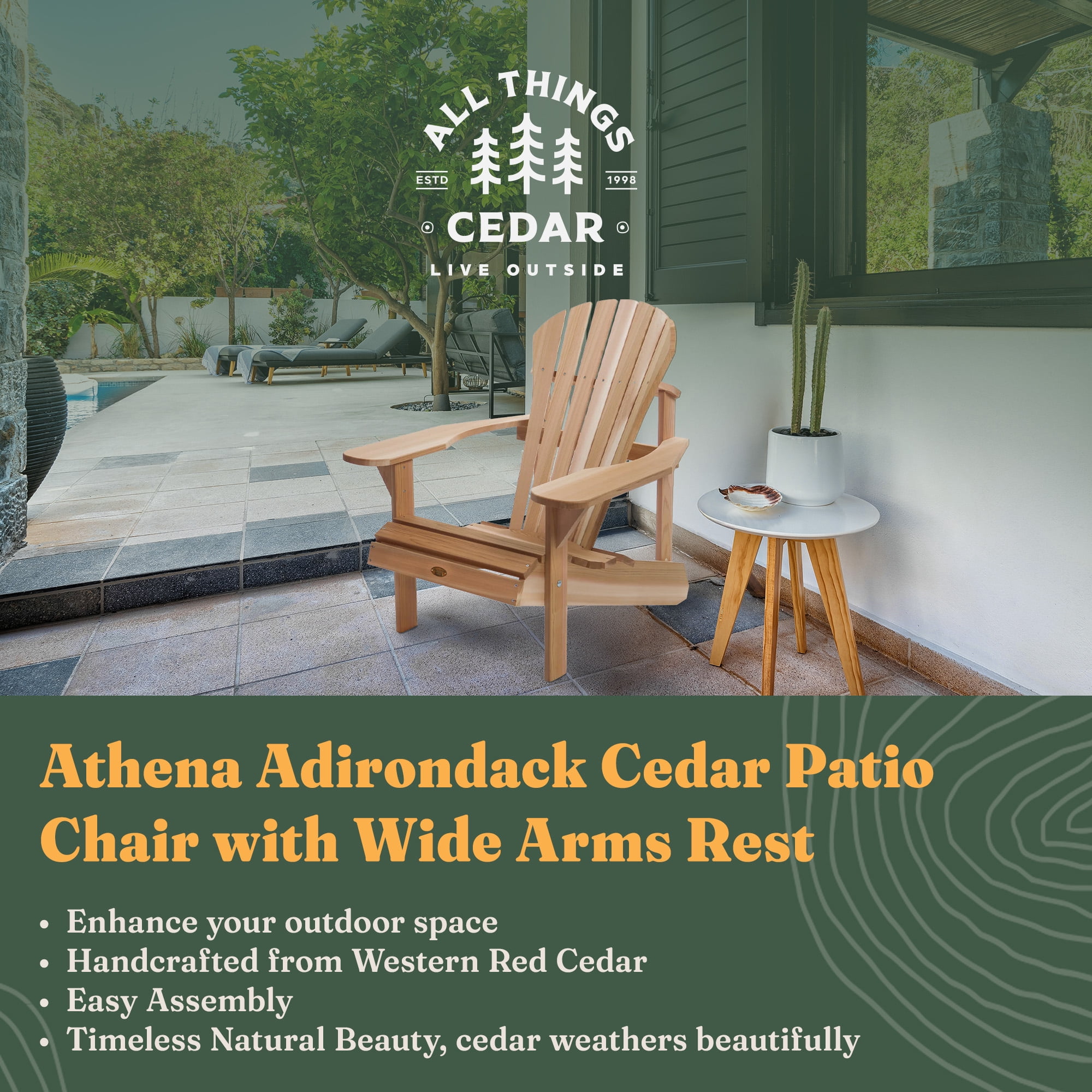 All Things Cedar AT20 Wood Western Red Cedar Outdoor Adirondack Chair - 36L x 36W x 37H