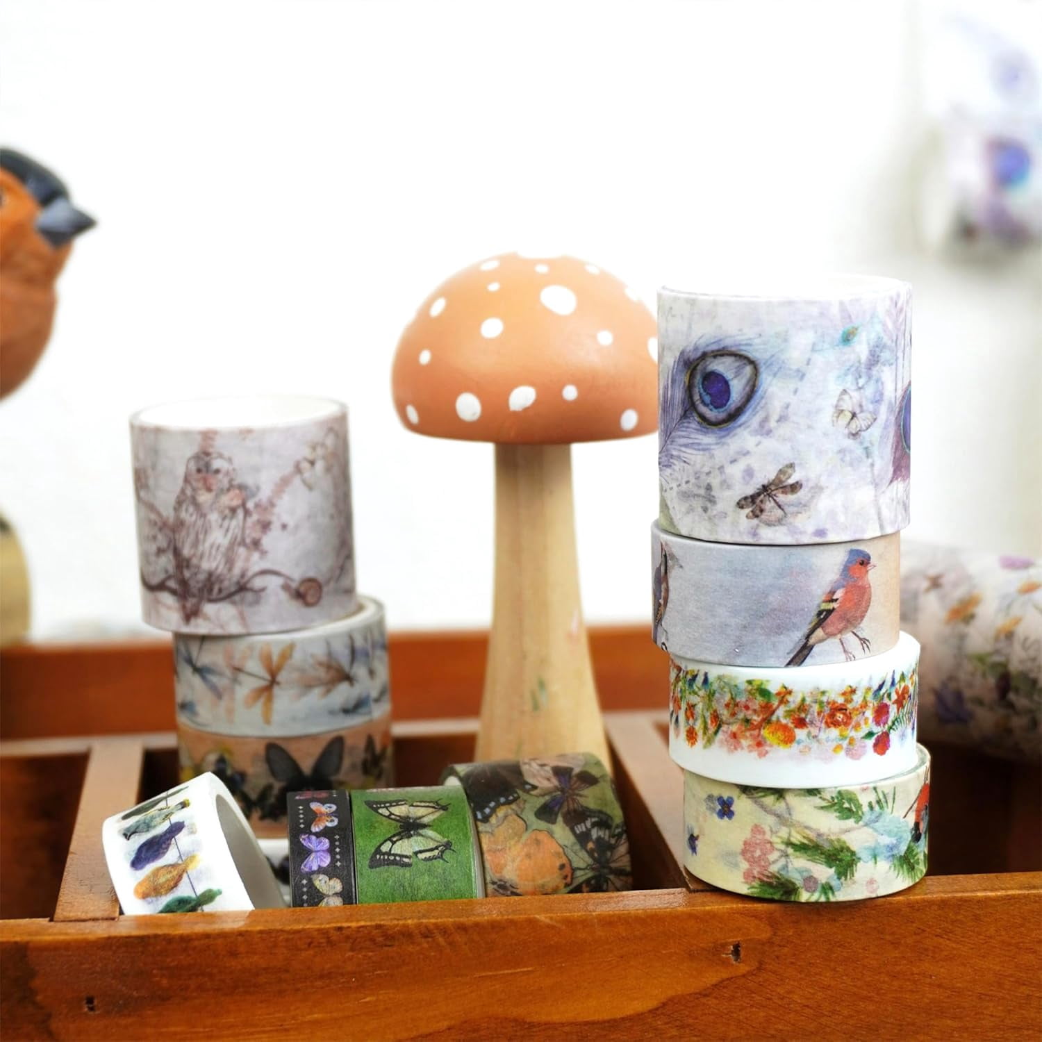 Landscaping Washi Tape Pack 20 Rolls Insects Birds Printed Masking Tape Vintage Decorative for Arts, DIY Crafts, Journal Supplies, Planners, Scrapbook, Card/Gift Wrapping