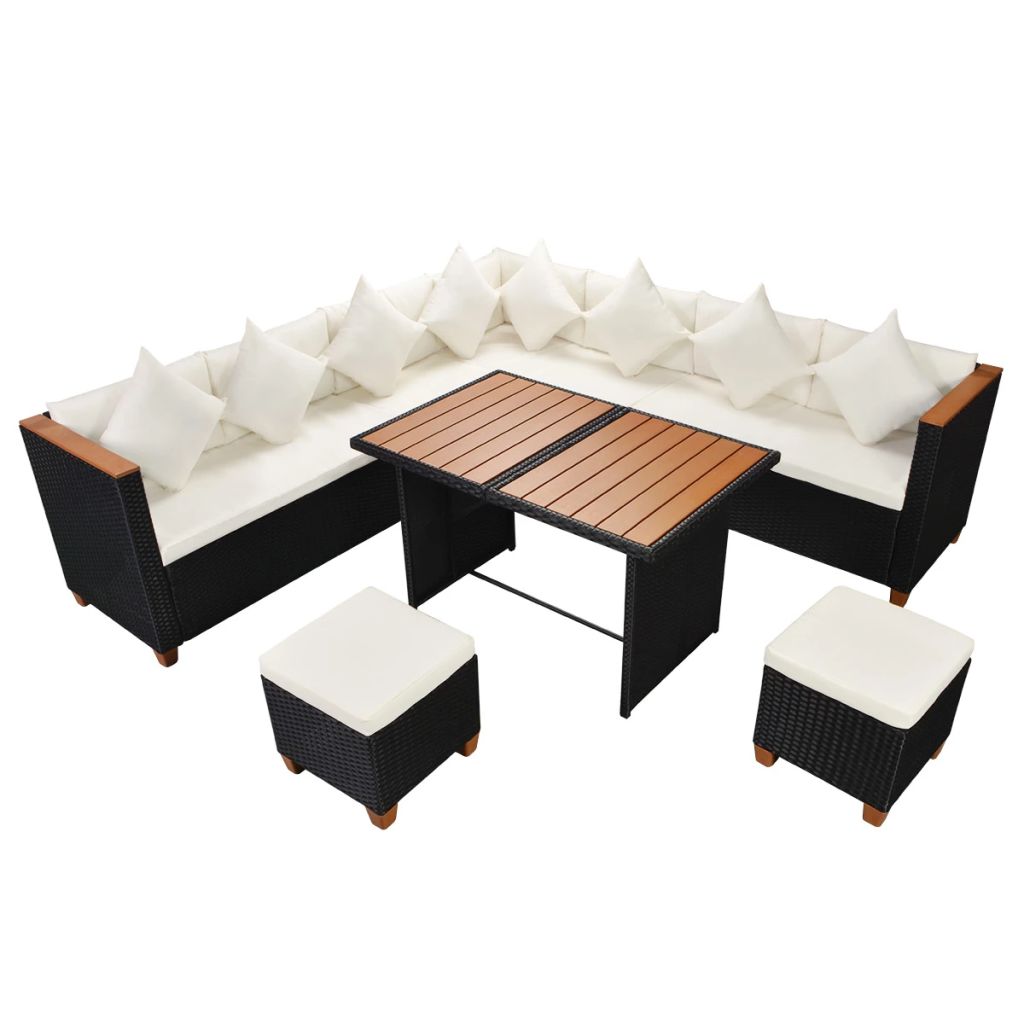 vidaXL 7 Piece Patio Lounge Set with Cushions Poly Rattan Black - image 2 of 10