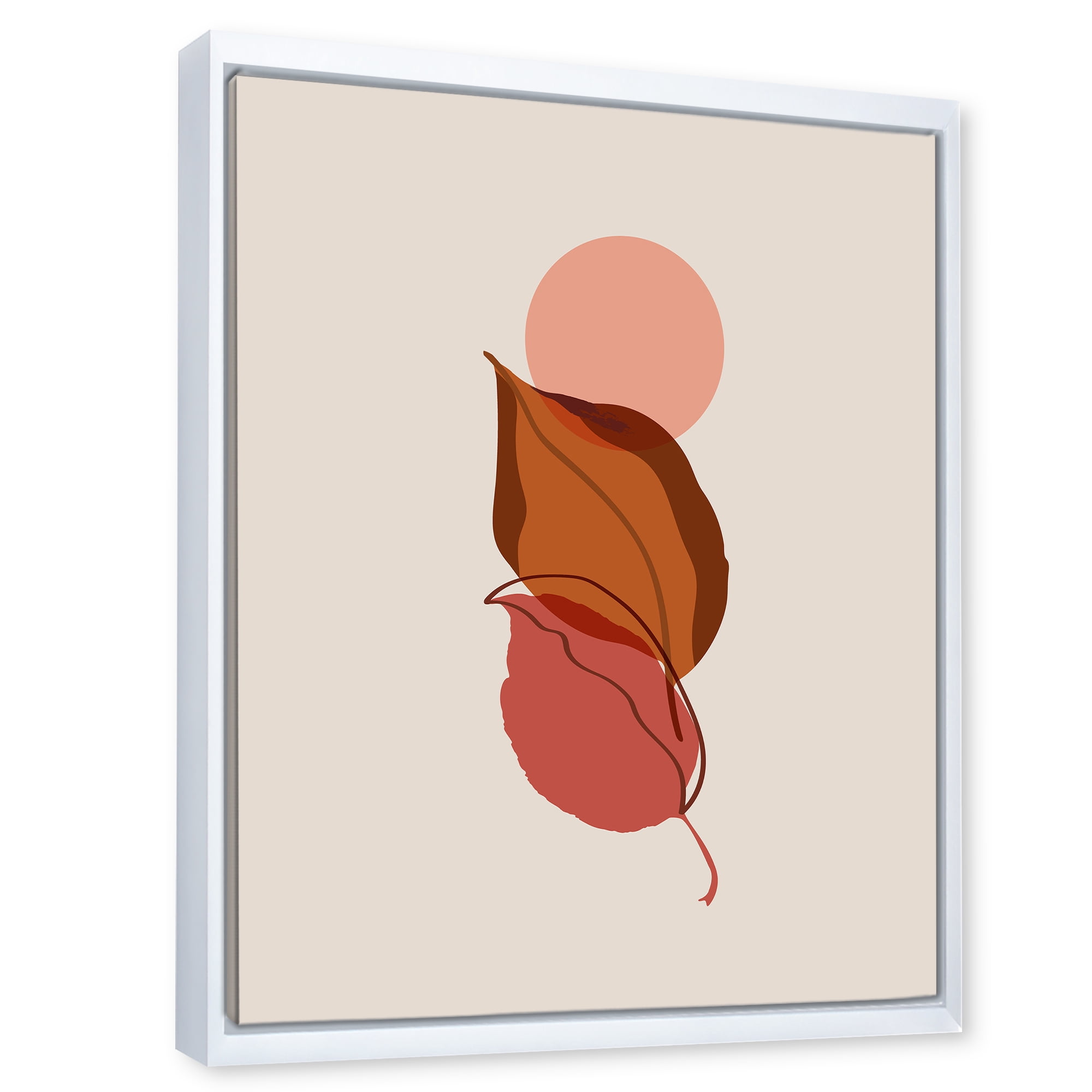 Designart 'A Red Full Moon Over Two Autumn Leaves' Modern Framed Canvas Wall Art Print